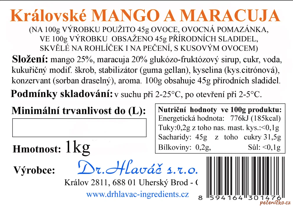 Džem královské mango a maracuja  1 kg