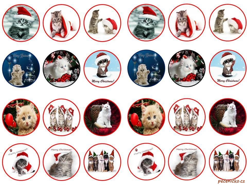 24 ks obrázků z jedlého papíru vánoce kočky