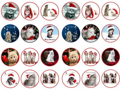24 ks obrázků z jedlého papíru vánoce kočky