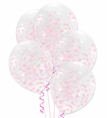 Balonky průhledné s konfetami pink  5 ks