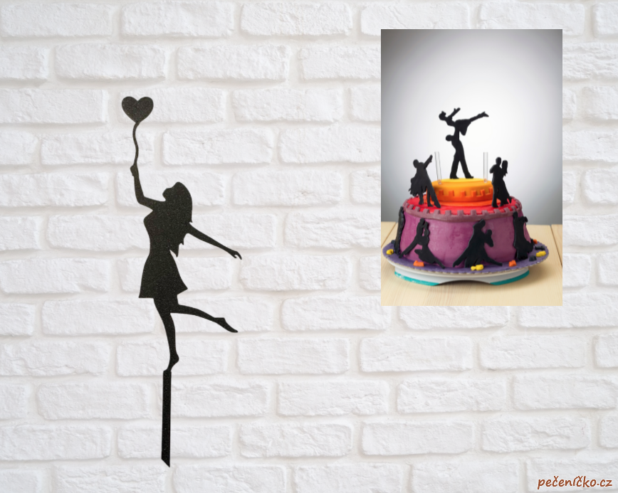 Silueta - zápich na dort dívka s balonkem